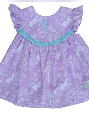 Eleanor Rose Girls White Bunny Floral Purple Tunic Top Blue Ruffle Size 5-6